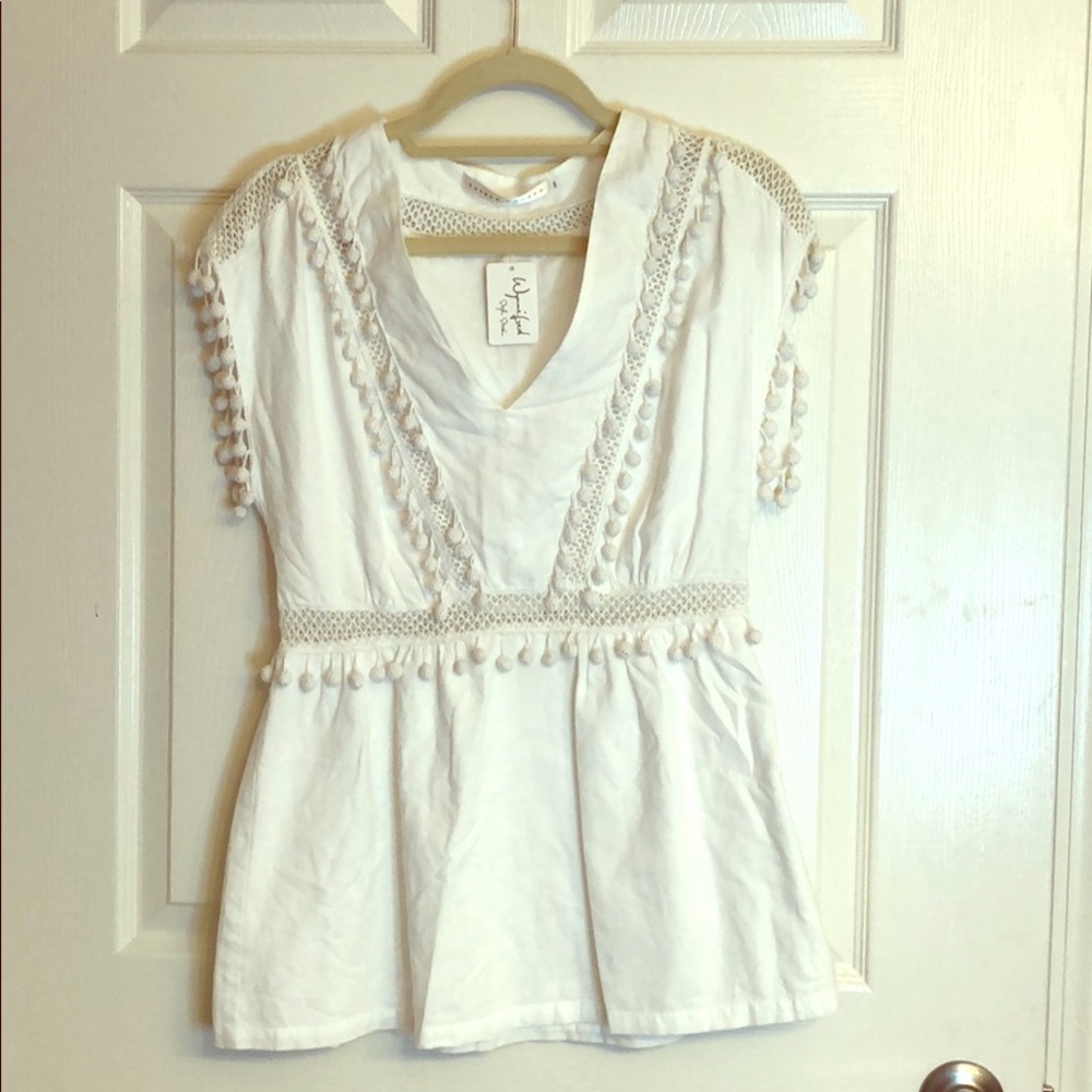 Susana Monaco NWT White Pom-Pom Blouse